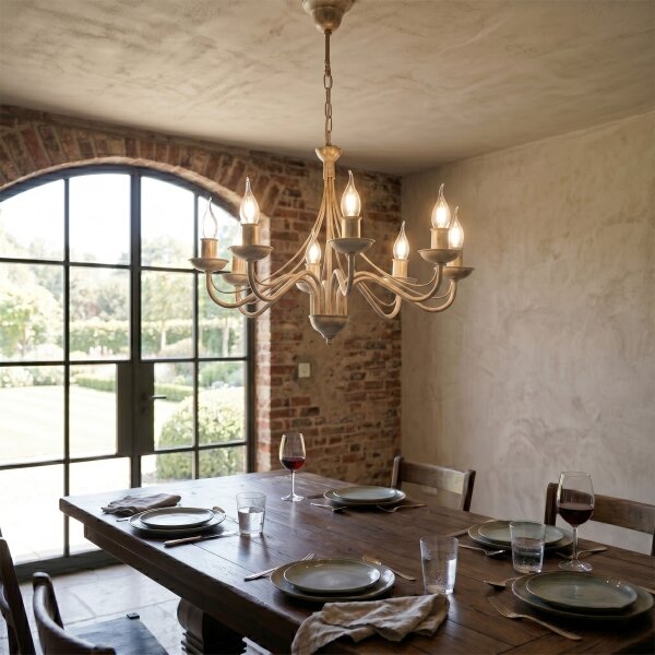 Lampadario a catena ANTON 8xE14/60W/230V bianco patinato