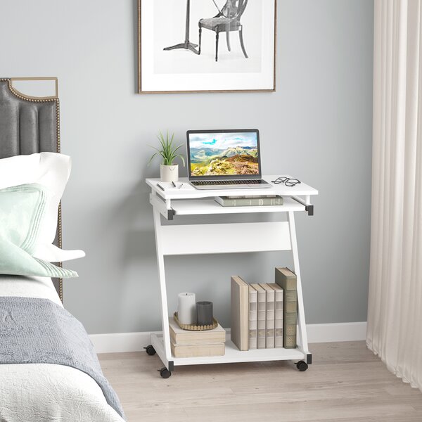 HOMCOM Tavolo Porta PC Classico e Salvaspazio, Piano Tastiera a Scomparsa, 4 Ruote e Ripiano Inferiore Bianco 60x48x73cm|Aosom
