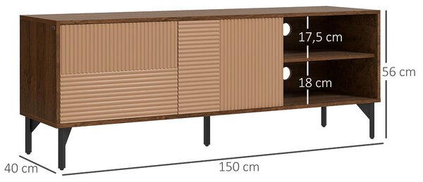 HOMCOM Mobile Porta TV fino 65" con 2 Armadietti e 2 Vani Aperti in Legno, 150x40x56cm, Marrone|Aosom