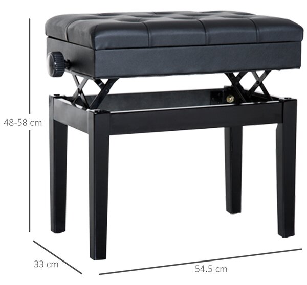 HOMCOM Sgabello per Pianoforte con Vano Contenitore e Altezza Regolabile, Nero|Aosom