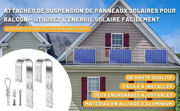 Ganci per pannelli solari - Supporti di montaggio - Set da 2 - Alluminio - Modello universale - Per balconi - Bianco