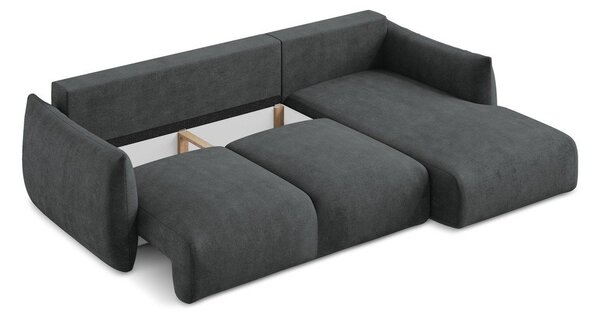 Divano angolare grigio scuro allungabile (con penisola a destra/con chaise lounge) con rivestimento in ciniglia Leila – Makamii