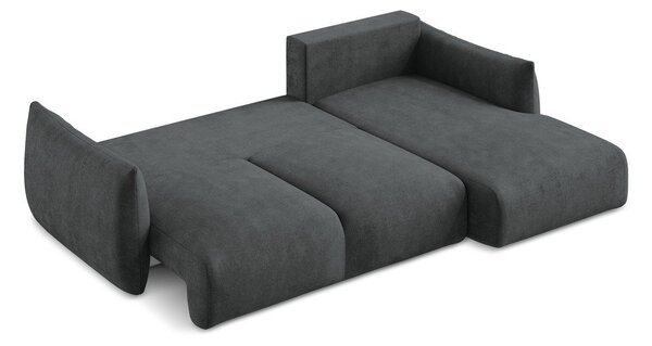Divano angolare grigio scuro allungabile (con penisola a destra/con chaise lounge) con rivestimento in ciniglia Leila – Makamii