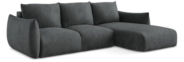 Divano angolare grigio scuro allungabile (con penisola a destra/con chaise lounge) con rivestimento in ciniglia Leila – Makamii
