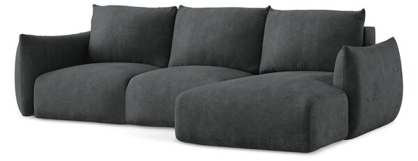 Divano angolare grigio scuro allungabile (con penisola a destra/con chaise lounge) con rivestimento in ciniglia Leila – Makamii