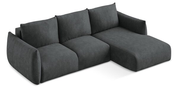 Divano angolare grigio scuro allungabile (con penisola a destra/con chaise lounge) con rivestimento in ciniglia Leila – Makamii