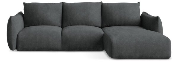 Divano angolare grigio scuro allungabile (con penisola a destra/con chaise lounge) con rivestimento in ciniglia Leila – Makamii