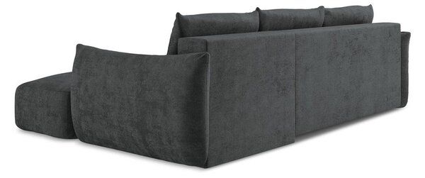 Divano angolare grigio scuro allungabile (con penisola a destra/con chaise lounge) con rivestimento in ciniglia Leila – Makamii