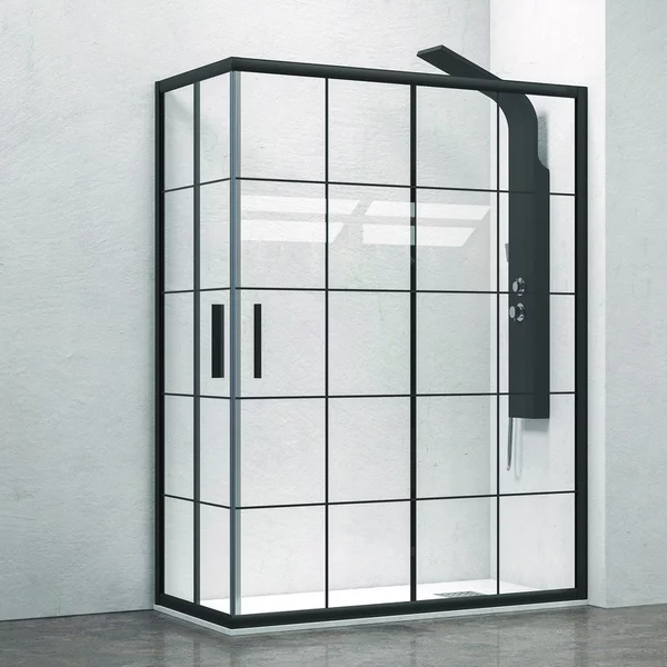 Box doccia 130x70 cm nero opaco con vetro a quadrati neri NICO-B1000 - KAMALU