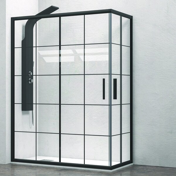 Box doccia 110x80 colore nero opaco vetro a quadrati neri NICO-B1000 - KAMALU