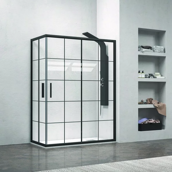 Box doccia 90x70 telaio nero opaco e vetro a quadrati neri NICO-B1000 - KAMALU