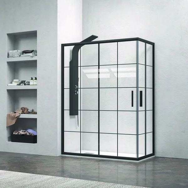 Box doccia nero 130x100 vetro a quadrati neri NICO-B1000 - KAMALU