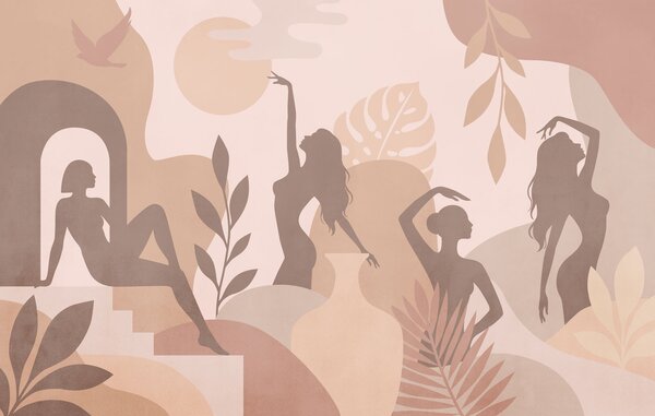 Carta da parati Silhouette femminili e piante, Carta da parati lastrazione, Carta da parati popolare, t00939v1 - Tapeko.it