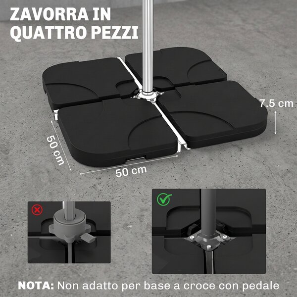 Outsunny Base per Ombrellone in Plastica, Set 4 Pezzi Riempibili con Acqua o Sabbia, 50x50x7.5cm per Pezzo | Aosom