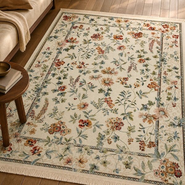 Tappeto in viscosa crema 95x140 cm Oriental Flowers - Nouristan