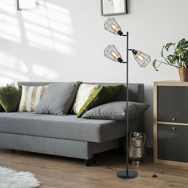 HOMCOM Lampada da terra a forma di ramo con 3 paralume regolabile base in acciaio per soggiorno Camera da letto Ufficio nero Ф36 x 165cm