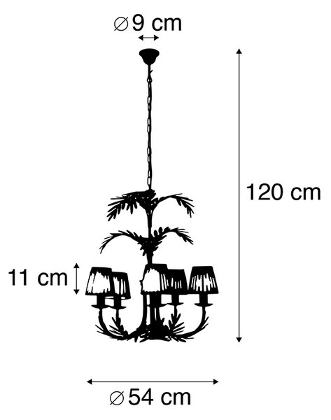 Lampada a sospensione lampadario oro paralumi plissettato crema 5 luci - BOTANICA