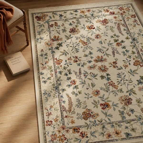Tappeto in viscosa crema 135x195 cm Oriental Flowers - Nouristan