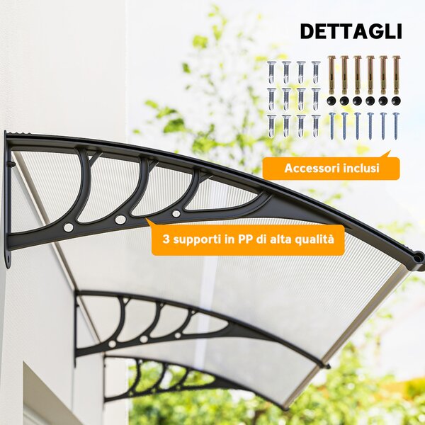 Outsunny Pensilina da Esterno 195x75cm in Policarbonato e Alluminio, Tettoia per Finestre e Porte, Bianco|Aosom