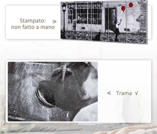 HOMCOM Stampa su Tela con Bambina, 80x40cm, 5 Pezzi per Casa e Ufficio, Tela in Legno di Pino e Vernice ad Acqua, Nero Bianco Rosso|Aosom