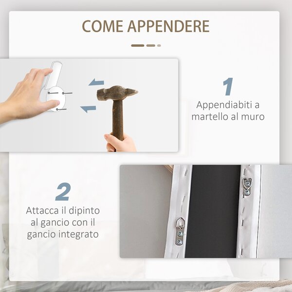 HOMCOM Stampa su Tela 120x90cm per Casa e Ufficio, Tela in Legno di Pino e Inchiostro in Resina Poliuretanica, Grigia e Bianca|Aosom