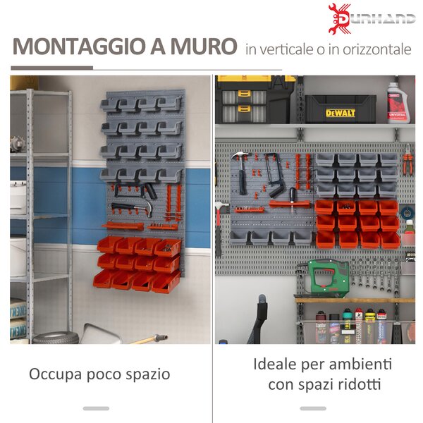 DURHAND 44PZ Contenitore Portautensile Scatole Regolabili e Rimovibile, Montaggio a Muro, PP, Rosso Grigio, 54x22x95cm|Aosom