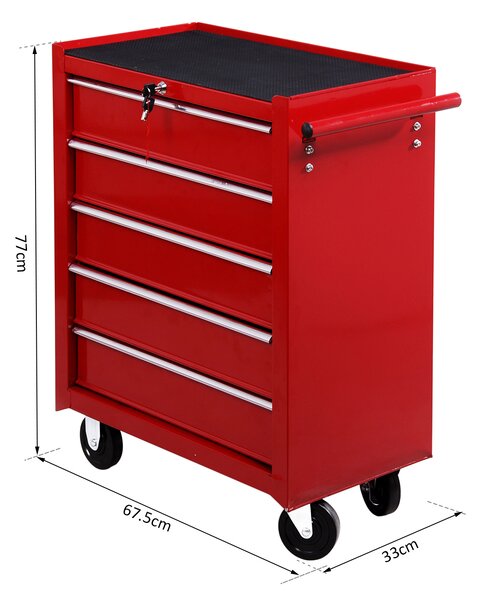 HomCom Carrello Cassettiera Porta Utensili per officina Carrello da Officina Cassettiera con Ruote, rosso, 67.5x33x77cm|Aosom