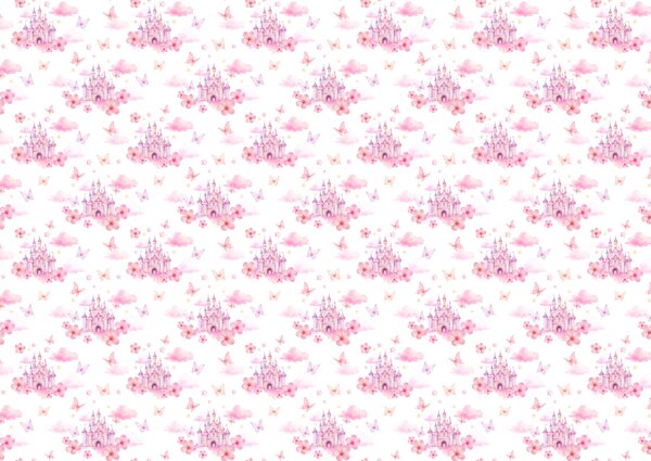 Carta da parati Motivo con farfalle rosa e viola e un castello, Carta da parati Farfalle, Carta da parati popolare, t00942 - Tapeko.it