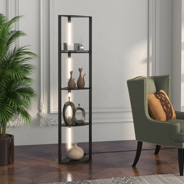 HOMCOM Lampada da Terra a Colonna in MDF con 4 Ripiani e Illuminazione a LED da 3000K, 41x29.5x163.5 cm, Nero|Aosom