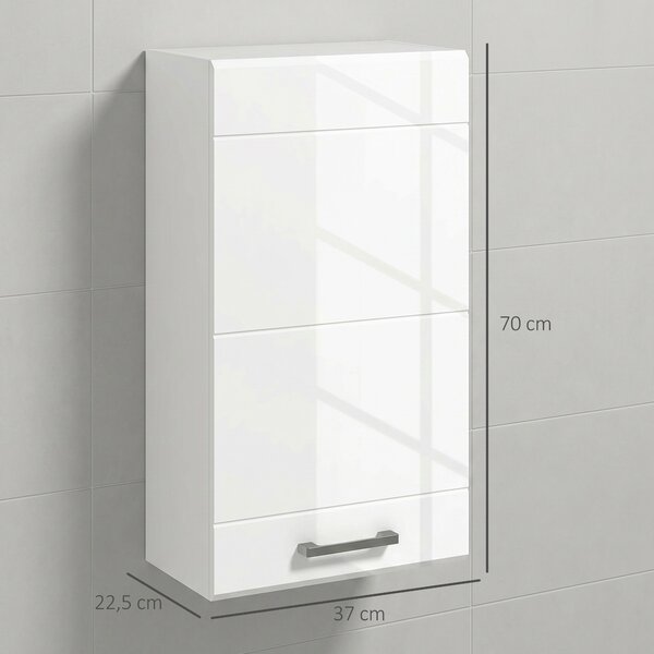 Kleankin Mobiletto Armadietto Bagno Pensile a Muro con 3 Ripiani e Ripiano Superiore Regolabile, in MDF,37x22.5x70 cm, Bianco|Aosom Italy