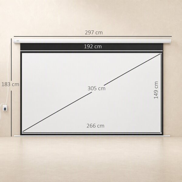 HOMCOM Telo per Proiettore 120" 16:9 Motorizzato con Telecomando, Fissaggio a Muro e Soffitto, Bianco | Aosom Italy