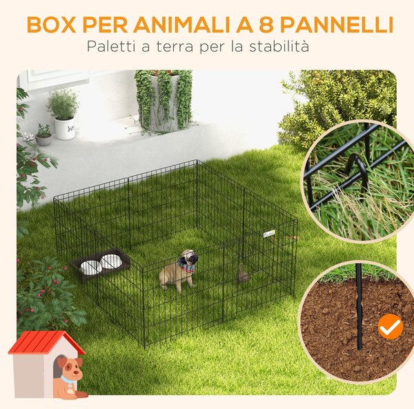 PawHut Recinto per Cani da Esterno e Interno con 8 Pannelli a Rete e Porta, 61 x 61cm, Nero