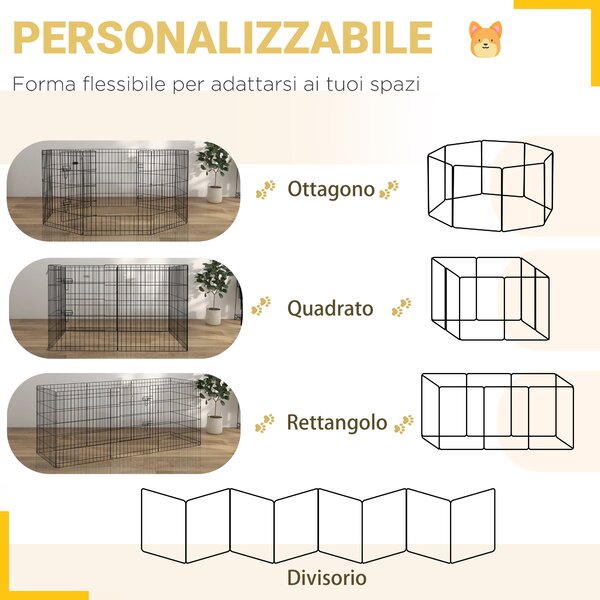 PawHut Recinto per Cani e Cuccioli, Box Multiuso Spazioso e di Alta Qualità per Animali da 8 Pezzi in Filo di Ferro, 76x61cm, Nero | Aosom Italy
