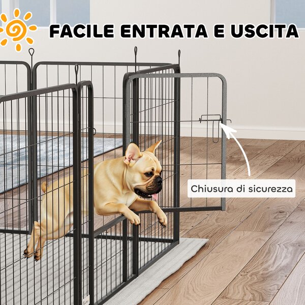 PawHut Recinto per Cani a 12 Pannelli Modulabili da 68x1.5x80cm in Acciaio Nero con Porta di Ingresso