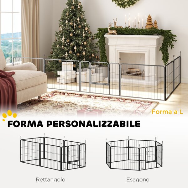 PawHut Recinto per Cani a 6 Pannelli Modulabili da 80x1.5x60 cm in Acciaio Nero con Porta di Ingresso