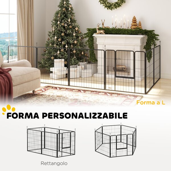 PawHut Recinto per Cani a 6 Pannelli Modulabili Pieghevole con Porta in Acciaio, Altezza 80 cm, Nero
