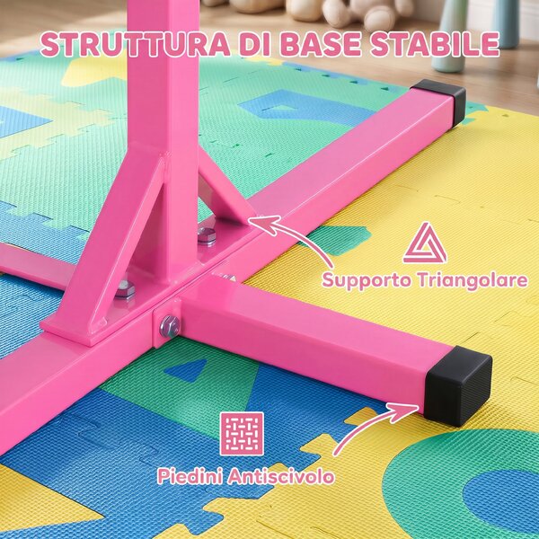 Sbarra per Ginnastica Artistica Sbarra Danza Classica Panche e attrezzi Rosa e grigio 197L x 121P x 92-150Acm Acciaio, Legno di faggio Homcom|Aosom