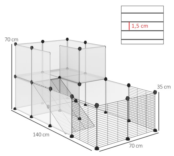 PawHut Recinto per Animali Modulabile con Pannelli 35x35 cm e Accessori, in Acciaio e PP, 140x70x70 cm, Nero