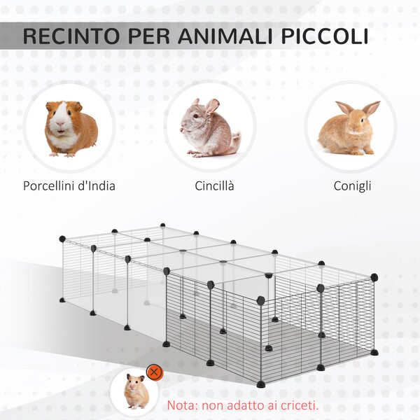 PawHut Recinto per Animali Modulabile con Pannelli 35x35 cm e Accessori, in Acciaio e PP, 140x70x70 cm, Nero