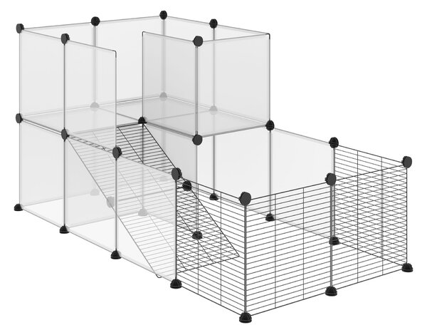 PawHut Recinto per Animali Modulabile con Pannelli 35x35 cm e Accessori, in Acciaio e PP, 140x70x70 cm, Nero