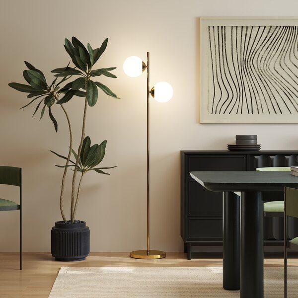 HOMCOM Lampada da Terra con 2 Luci e Paralumi a Sfera, Interruttore a Pedale e Attacco E27, Ø28x165 cm, Oro | Aosom Italy