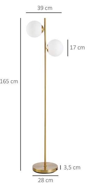 HOMCOM Lampada da Terra con 2 Luci e Paralumi a Sfera, Interruttore a Pedale e Attacco E27, Ø28x165 cm, Oro | Aosom Italy