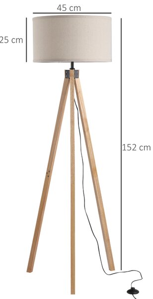 HOMCOM HOMCOM Lampada da terra treppiede in legno con lampadine E27 moderno per camera ufficio paralume beige