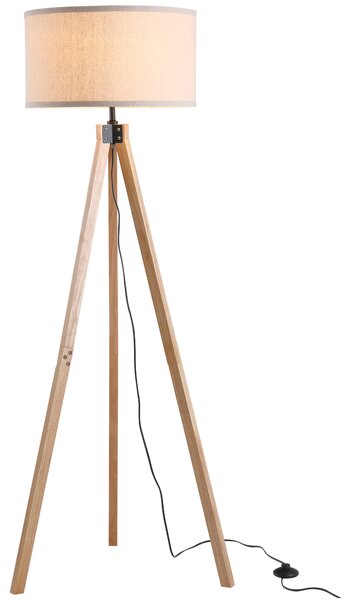 HOMCOM HOMCOM Lampada da terra treppiede in legno con lampadine E27 moderno per camera ufficio paralume beige