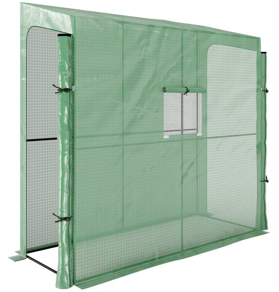 Outsunny Serra da Giardino a Muro con 2 Porte Avvolgibili e Copertura in PE Anti UV, 200x80x200cm, Verde|Aosom