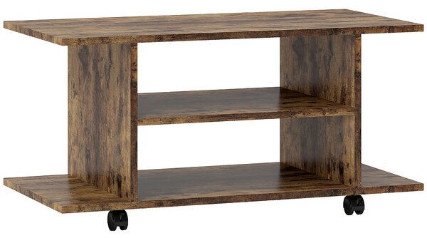 HOMCOM Mobile Porta TV Moderno con Ripiani, Ruote Girevoli e Freni, 80x40x40 cm, Marrone Rustico | Aosom Italy