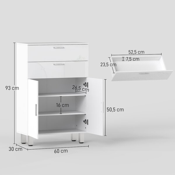 Kleankin Mobile Bagno con 2 Cassetti e Armadietto con Ripiano Regolabile, in Legno, 60x30x93 cm, Bianco | Aosom Italy