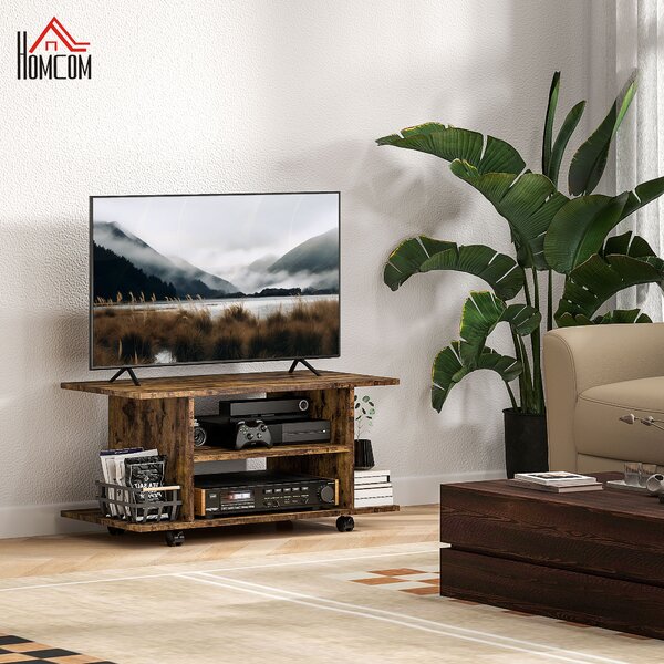 HOMCOM Mobile Porta TV Moderno con Ripiani, Ruote Girevoli e Freni, 80x40x40 cm, Marrone Rustico | Aosom Italy