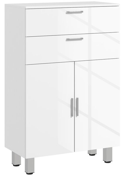 Kleankin Mobile Bagno con 2 Cassetti e Armadietto con Ripiano Regolabile, in Legno, 60x30x93 cm, Bianco | Aosom Italy