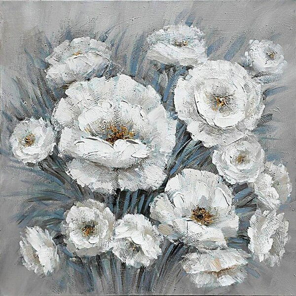 Quadro Dipinto Fiori Bianchi 80x80 cm Cornice in Abete Multicolor